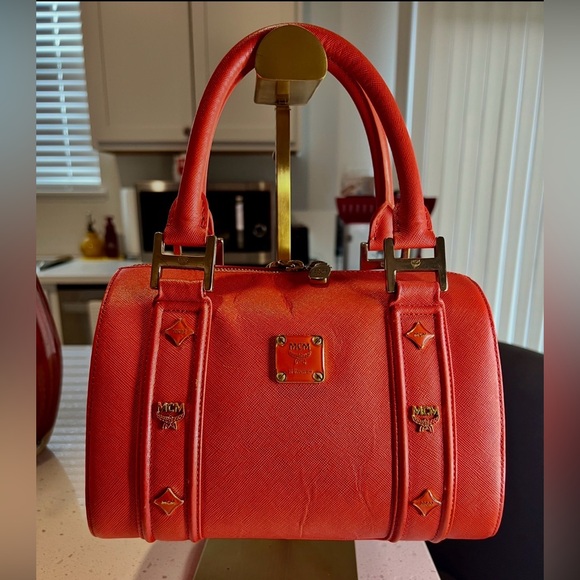 MCM Orange Leather Satchel Gold Hardware - Authentic Vintage - Picture 11 of 11